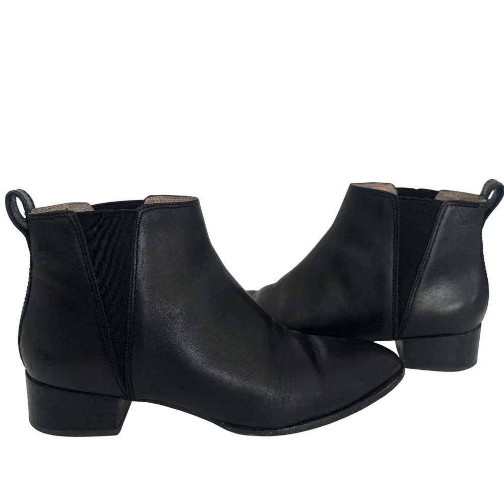 Madewell Leather Carina‎ Ankle Boots Chelsea Block Heel Women Size 8 Boot